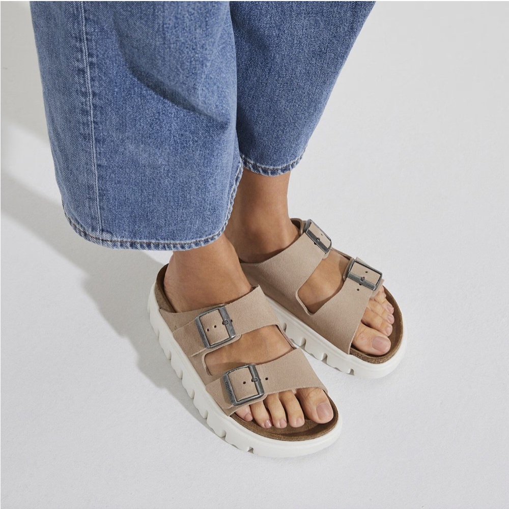 Birkenstock Beige Double-Buckle Platform Sandals